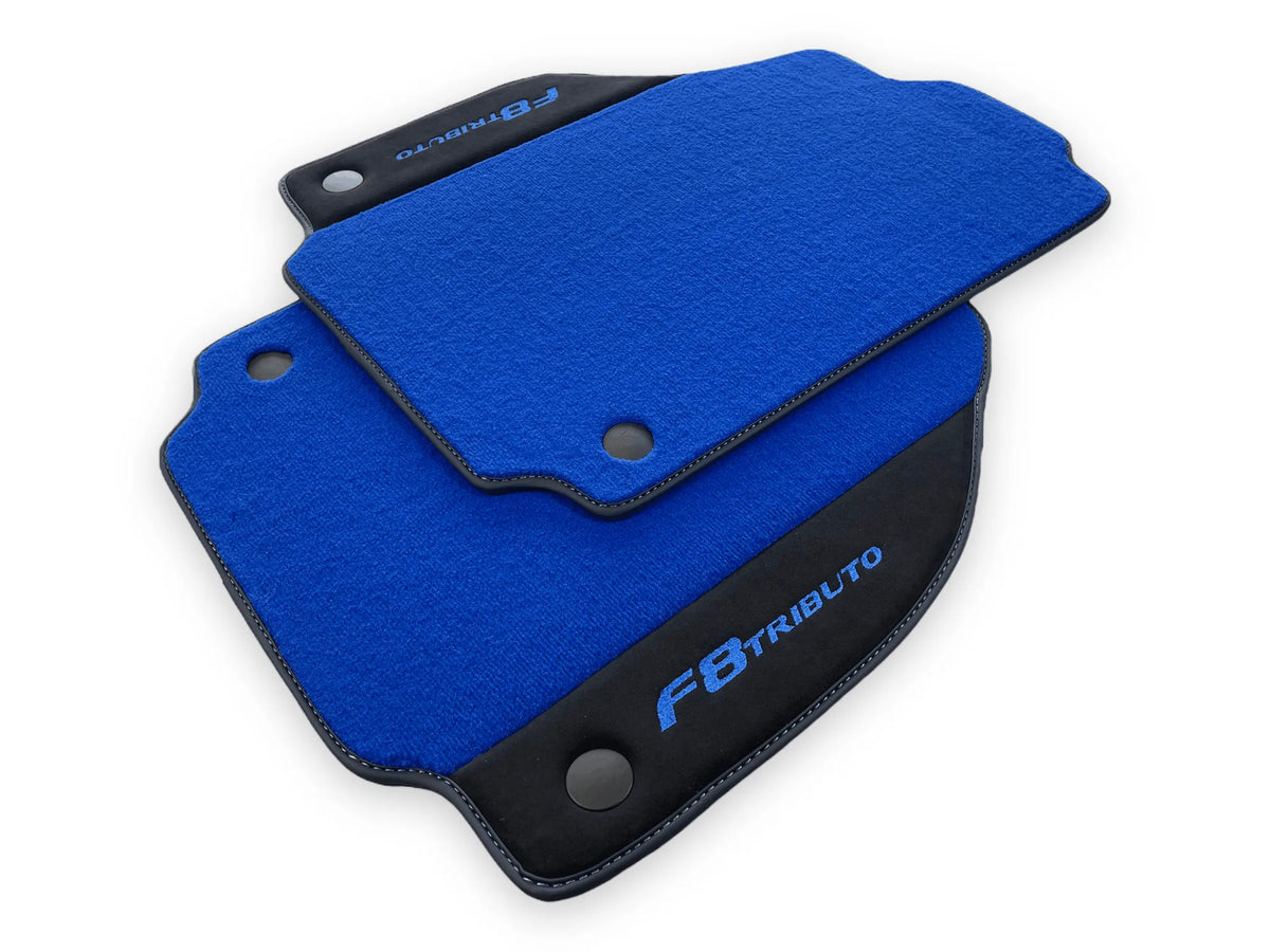 Blue Floor Mats For Ferrari F8 Tributo 2019-2022 With Alcantara Leather - AutoWin