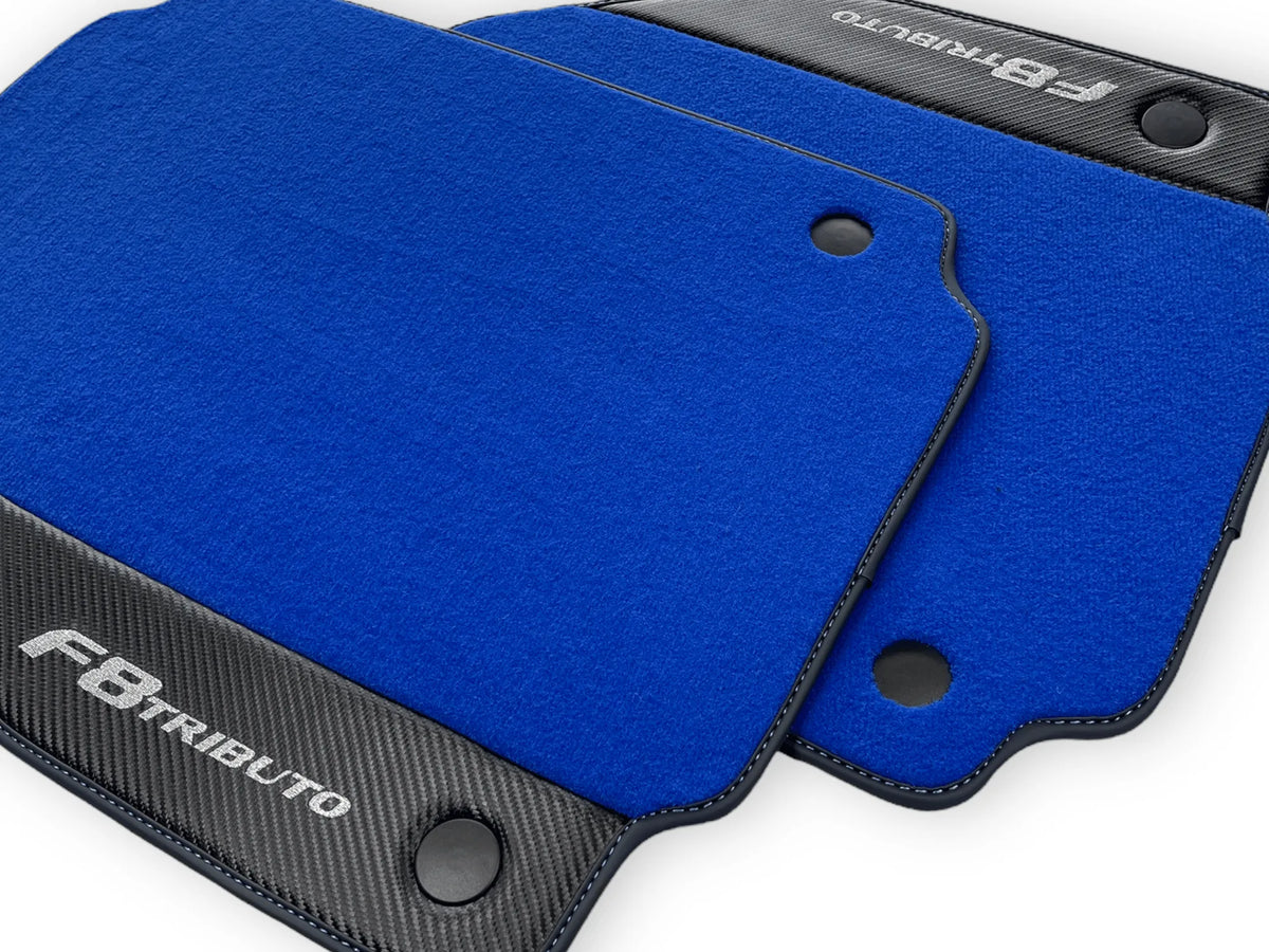 Blue Floor Mats For Ferrari F8 Tributo 2019-2022 With Carbon Leather - AutoWin
