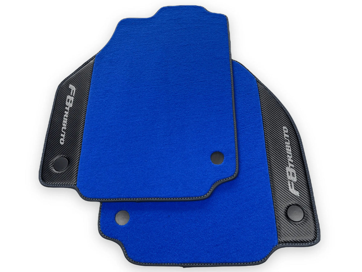 Blue Floor Mats For Ferrari F8 Tributo 2019-2022 With Carbon Leather - AutoWin