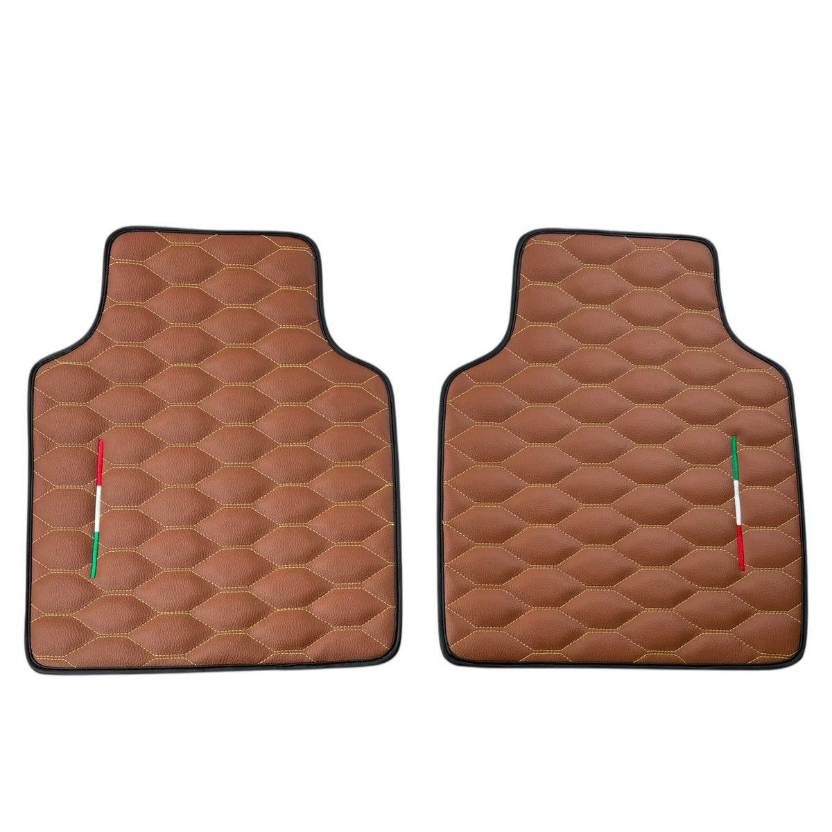 Brown Leather Viper Hex Pattern Floor Mats for Ferrari Purosangue (2023-2027) with Italian Flag