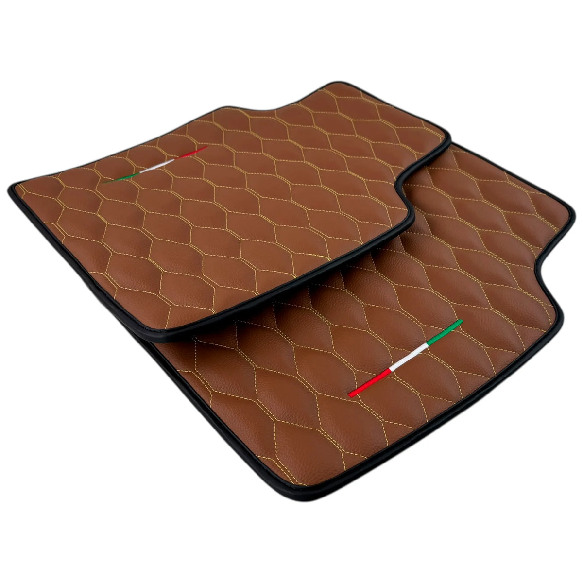 Brown Leather Viper Hex Pattern Floor Mats for Ferrari Purosangue (2023-2027) with Italian Flag
