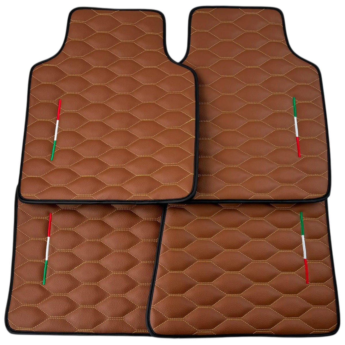 Brown Leather Viper Hex Pattern Floor Mats for Ferrari Purosangue (2023-2027) with Italian Flag