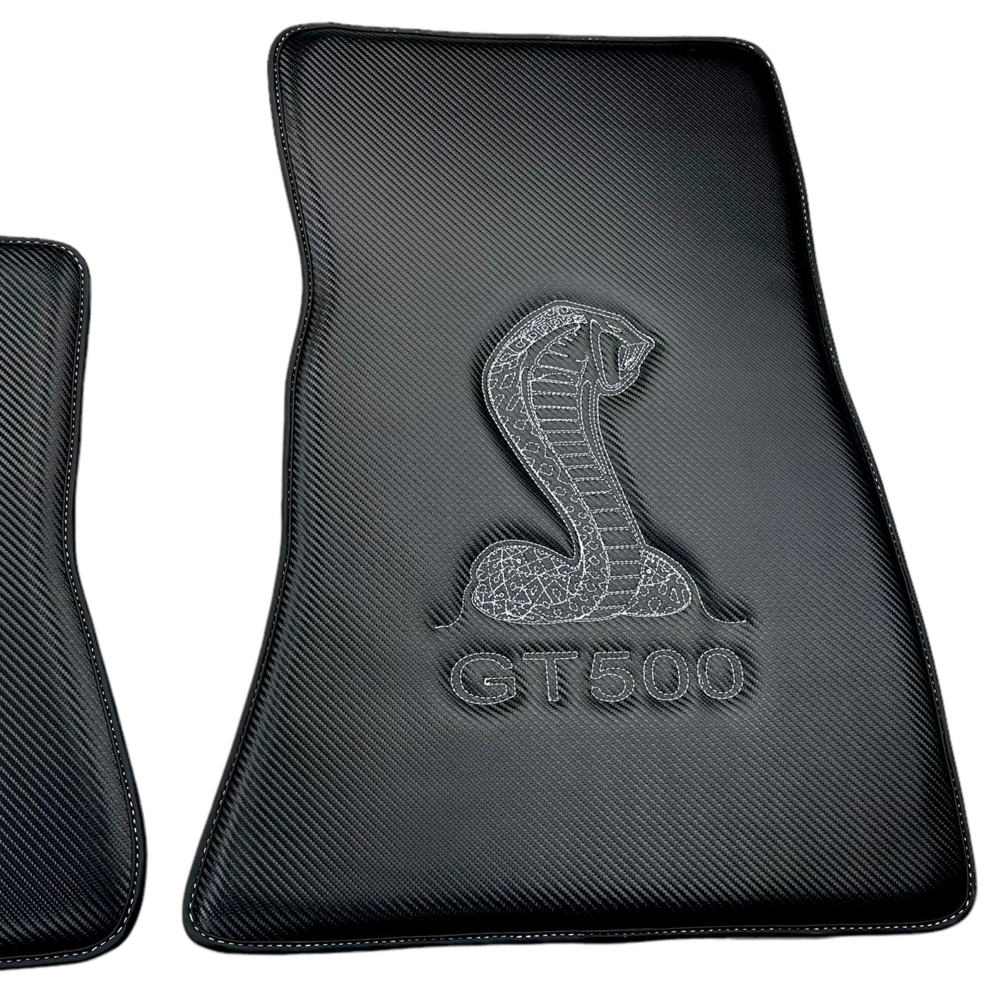 Carbon Fiber Floor Mats for Ford Mustang GT500 Shelby (2015-2021) with Cobra Sewing - AutoWin