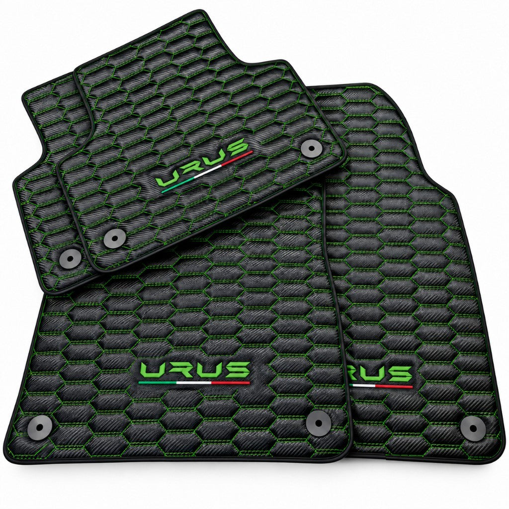 Carbon Fiber Floor Mats for Lamborghini Urus with Lime Green Stitching