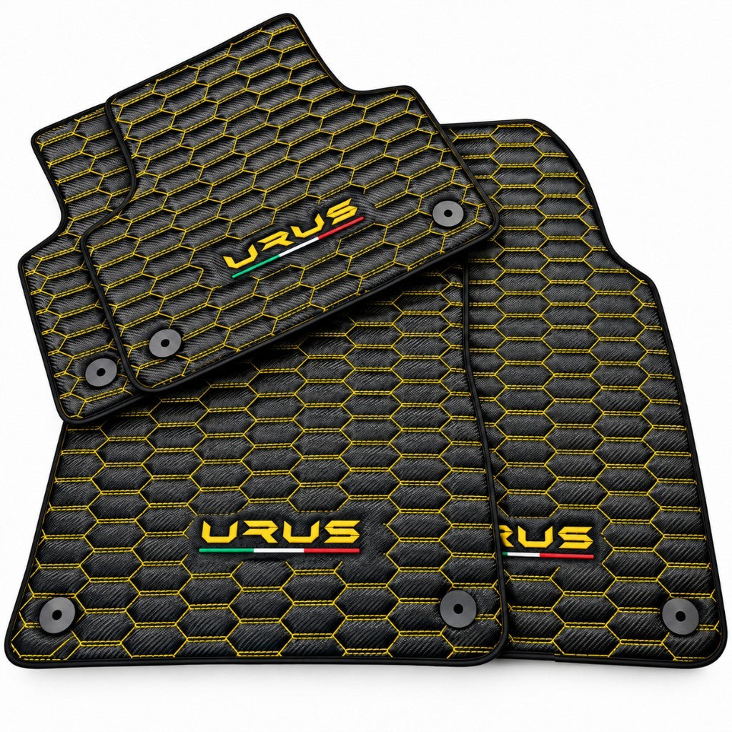 Carbon Fiber Floor Mats for Lamborghini Urus with Yellow Stitching