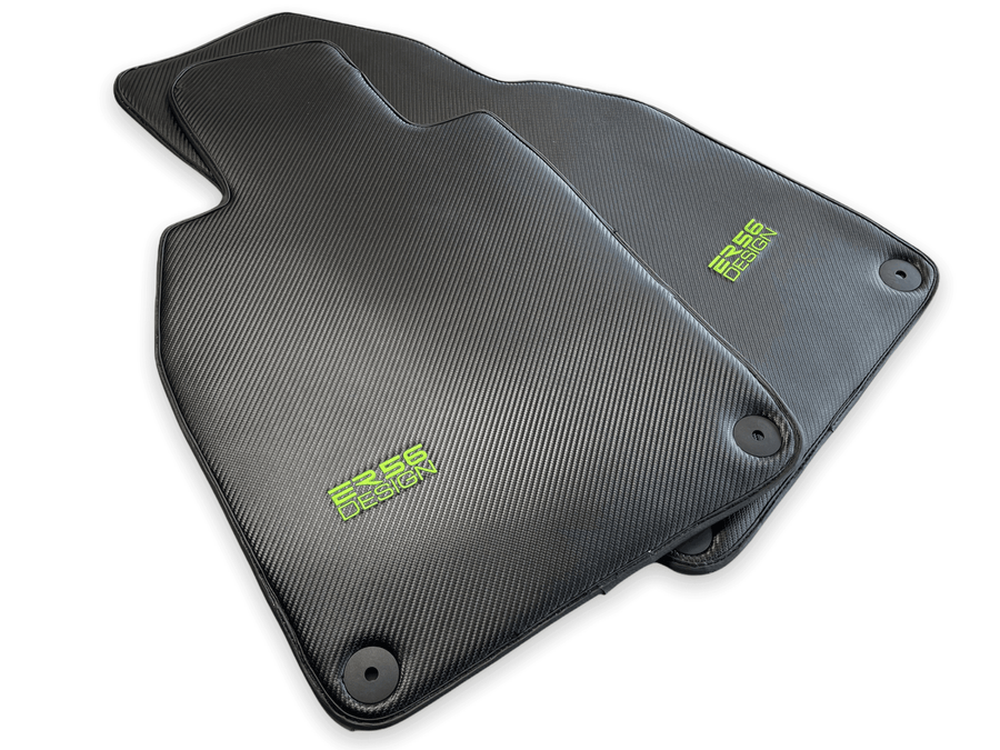 Carbon Fiber Floor Mats for Porsche Taycan (2019-2023) Green Sewing - AutoWin
