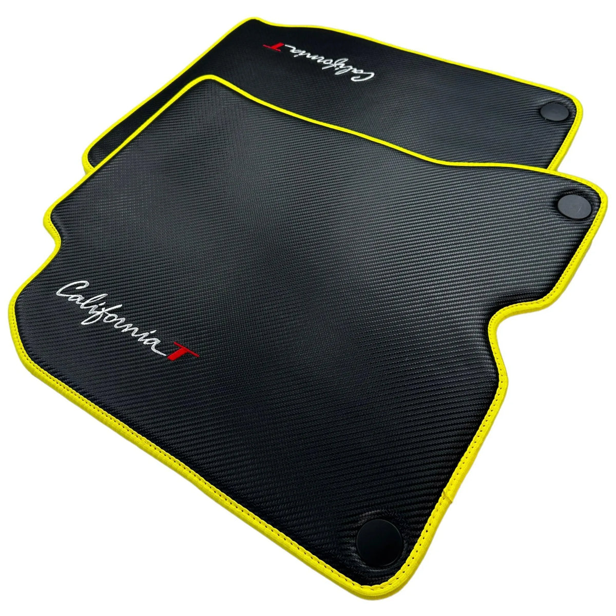 Carbon Fiber Leather Floor Mats For Ferrari California T (2015-2018) with Yellow Trim - AutoWin