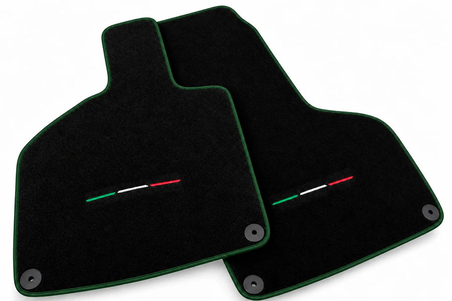 Custom Black Floor Mats for Lamborghini Huracan Sterrato (2023-2024) Dark Green trim