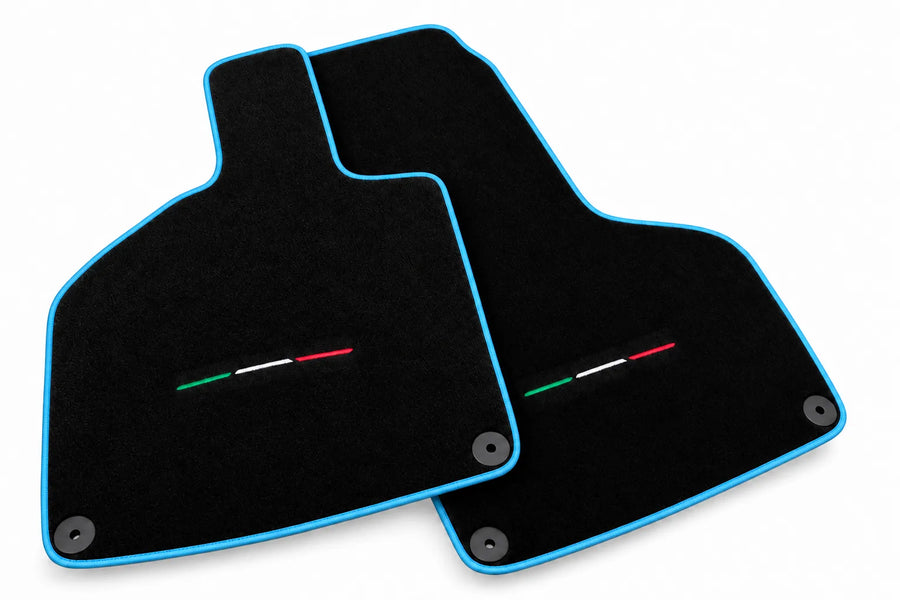 Custom Black Floor Mats for Lamborghini Huracan Sterrato (2023-2024) Light Blue trim