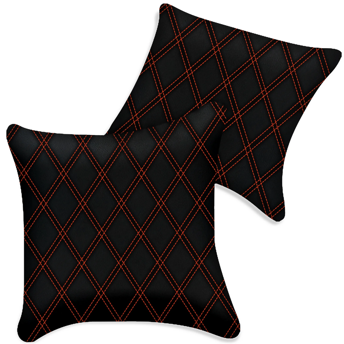 Customizable Black Leather Pillows Set of 2 for All Vehicles | Double Diamond Pattern