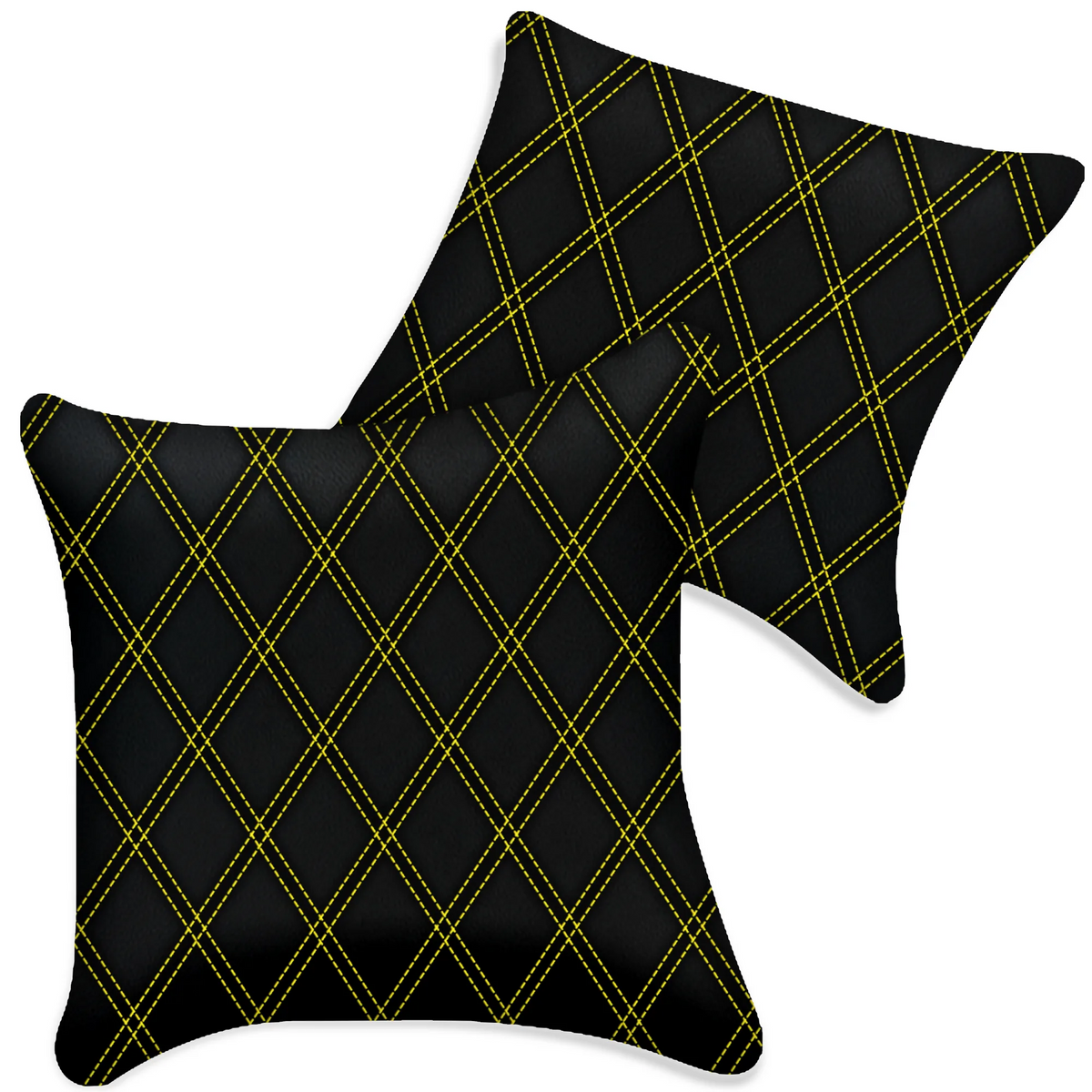 Customizable Black Leather Pillows Set of 2 for All Vehicles | Double Diamond Pattern