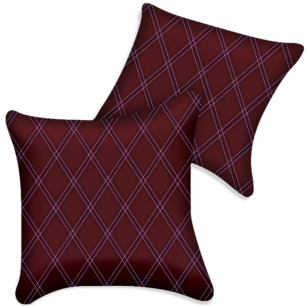 Customizable Dark Red Leather Pillows Set of 2 for All Vehicles | Double Diamond Pattern