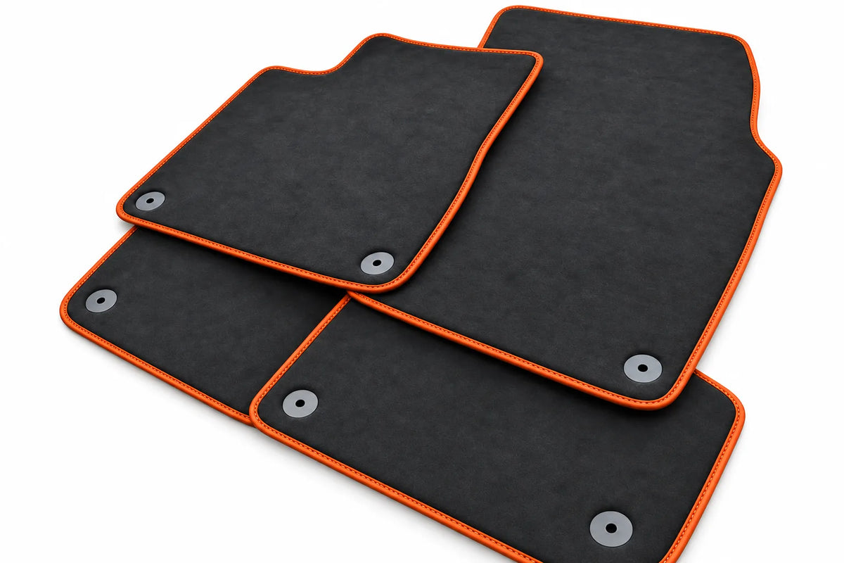 Customizable Floor Mats For Lamborghini Urus Alcantara Leather With Yellow Stitching Orange trim