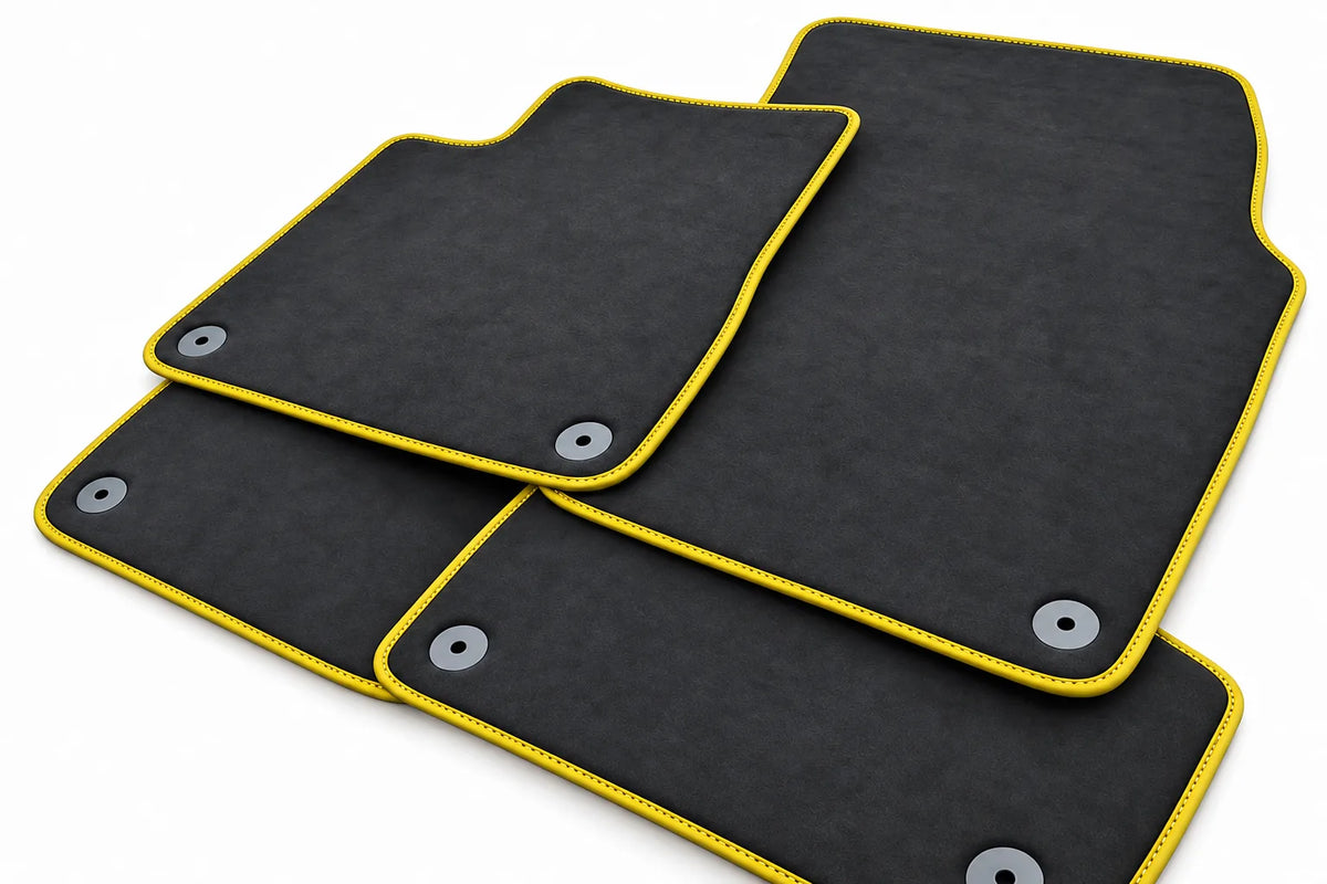 Customizable Floor Mats For Lamborghini Urus Alcantara Leather With Yellow Stitching Yellow trim