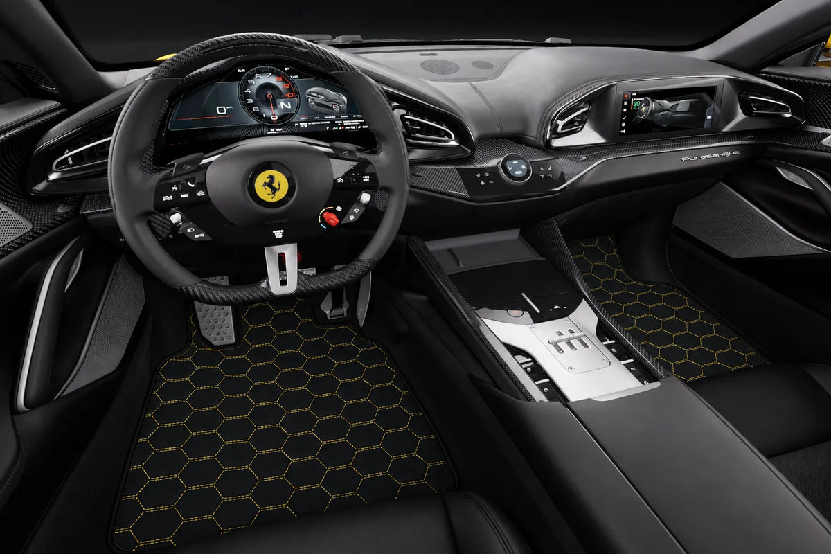 Customizable Hexagon Hex Pattern Floor Mats for Ferrari Purosangue (2023-2027) inside the vehicle