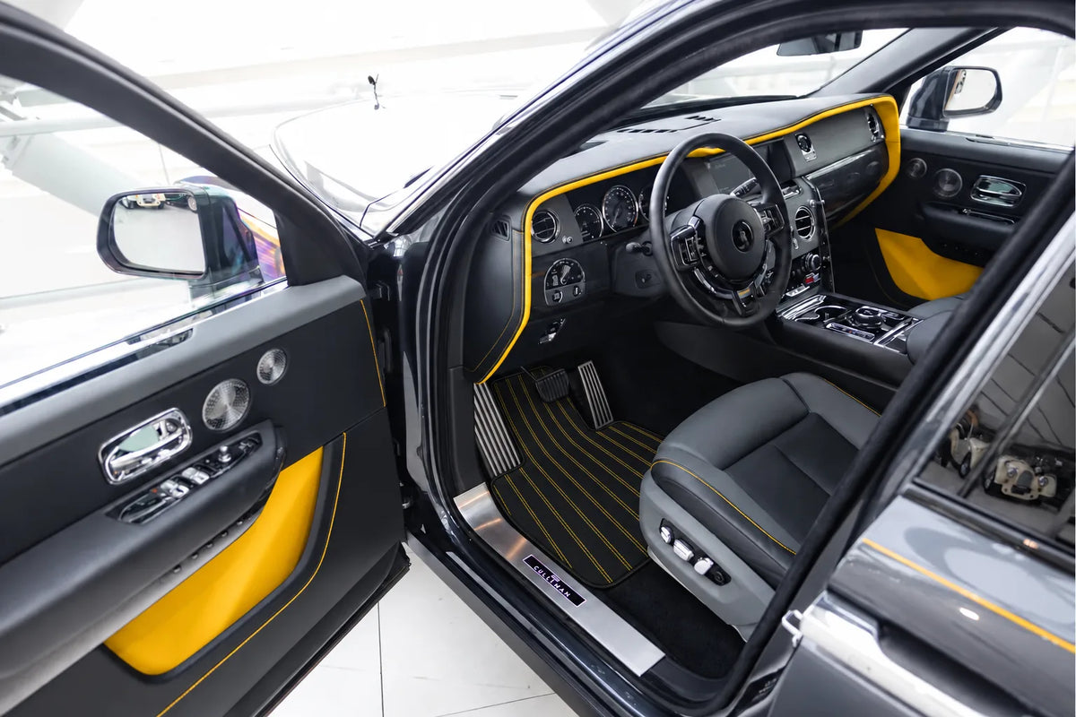 Customizable Leather Floor Mats with AW07 Pattern for Rolls Royce Cullinan (2018-2025) inside the vehicle