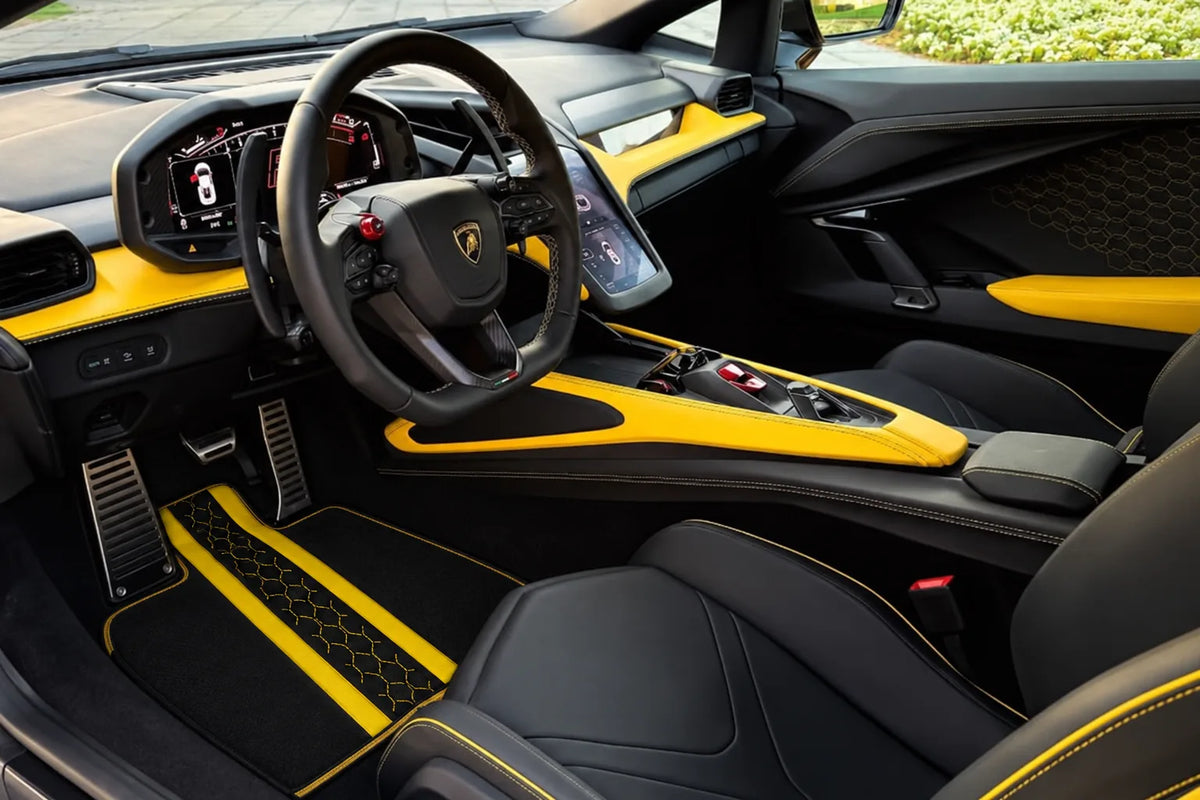 Customizable Leather Floor Mats with AW20 Pattern for Lamborghini Revuelto (2024-2027) inside the vehicle