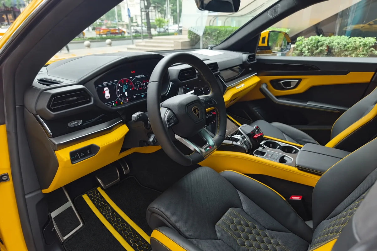 Customizable Leather Floor Mats with AW20 Pattern for Lamborghini Urus (2018-2027) inside the vehicle