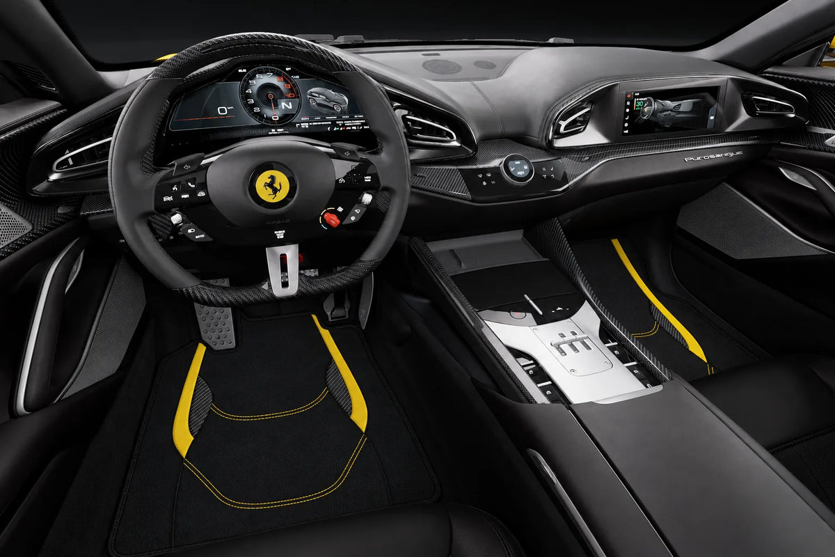 Customizable Leather Floor Mats with AW23 Pattern for Ferrari Purosangue (2023-2027) inside the vehicle