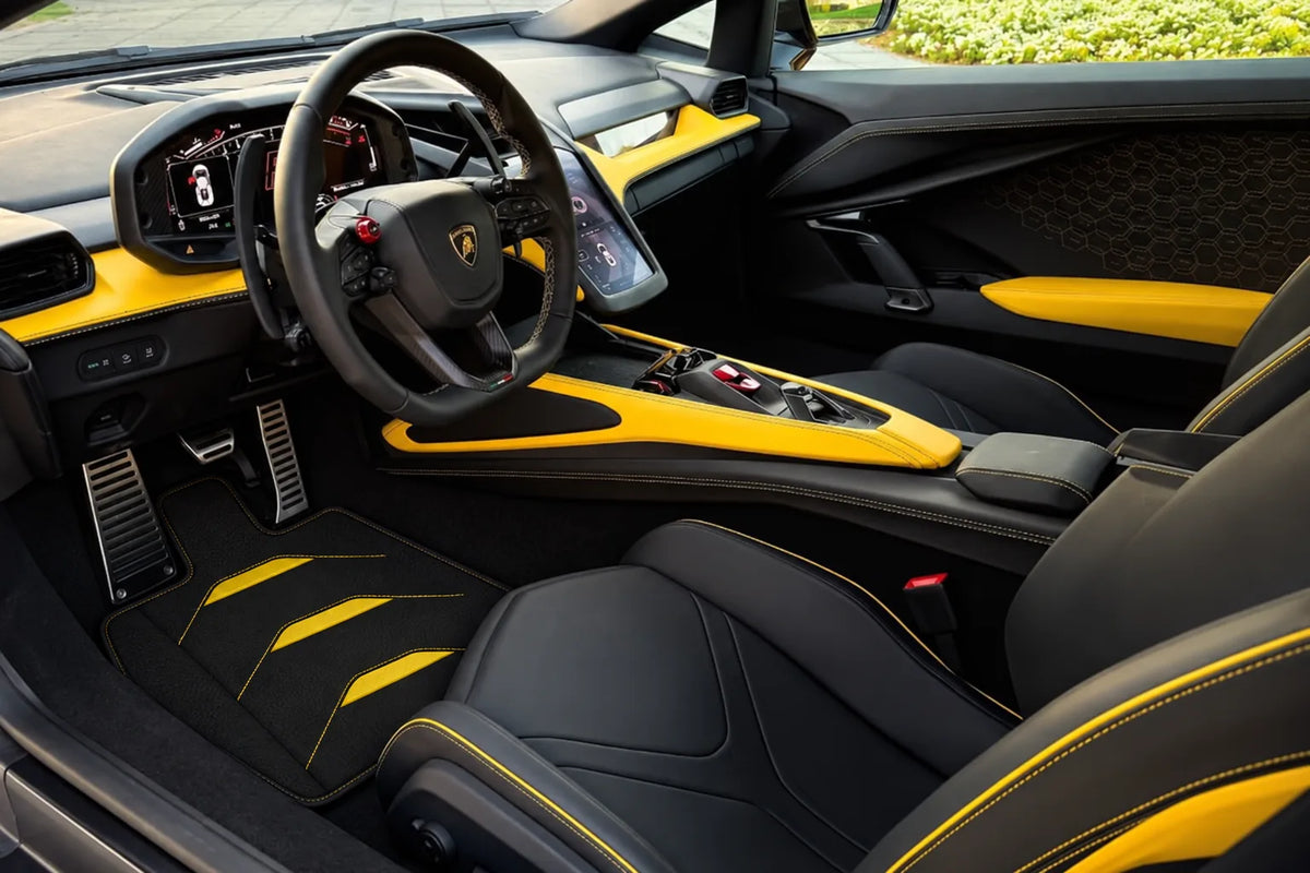 Customizable Leather Floor Mats with AW24 Pattern for Lamborghini Revuelto (2024-2027) inside the vehicle