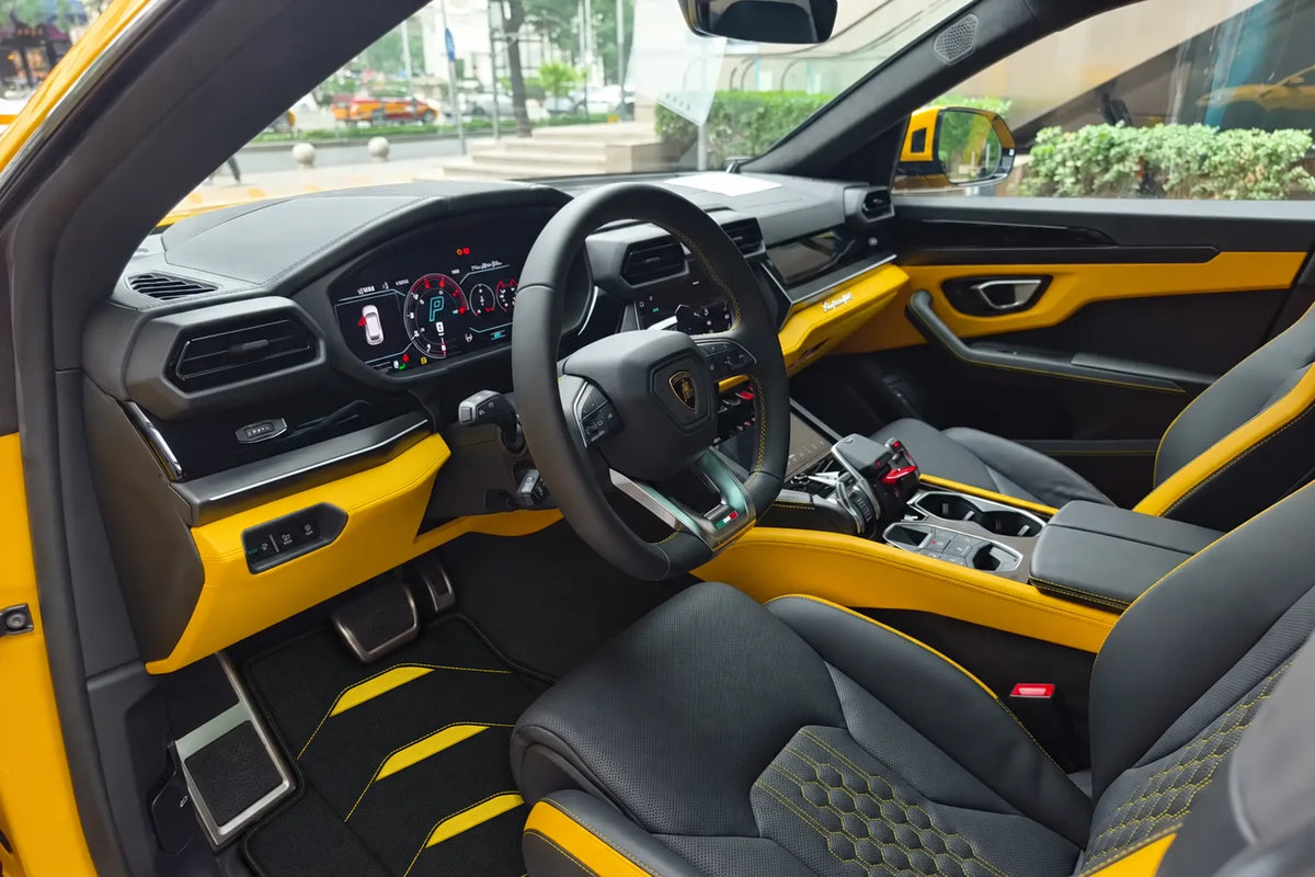 Customizable Leather Floor Mats with AW24 Pattern for Lamborghini Urus (2018-2027) inside the vehicle