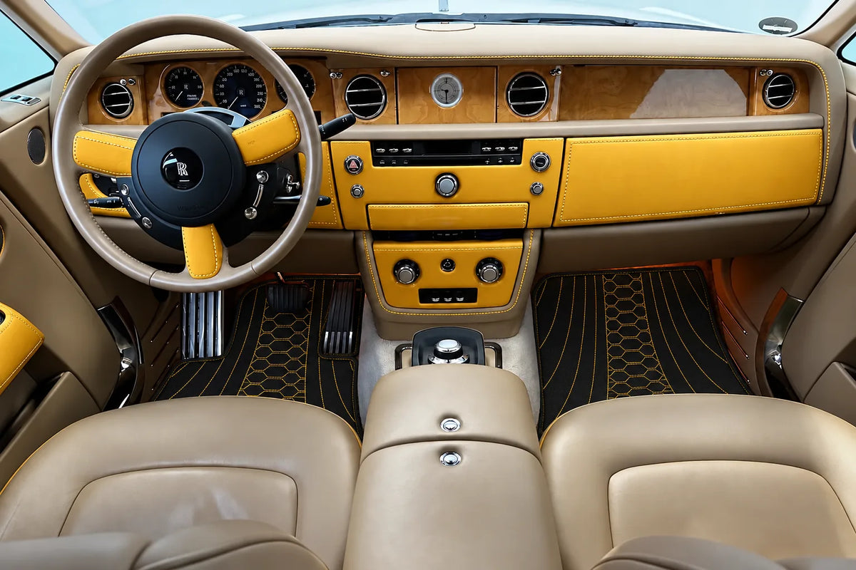 Customizable Leather Floor Mats with AW36 Pattern for Rolls Royce Phantom Sedan (2003-2016) inside the vehicle