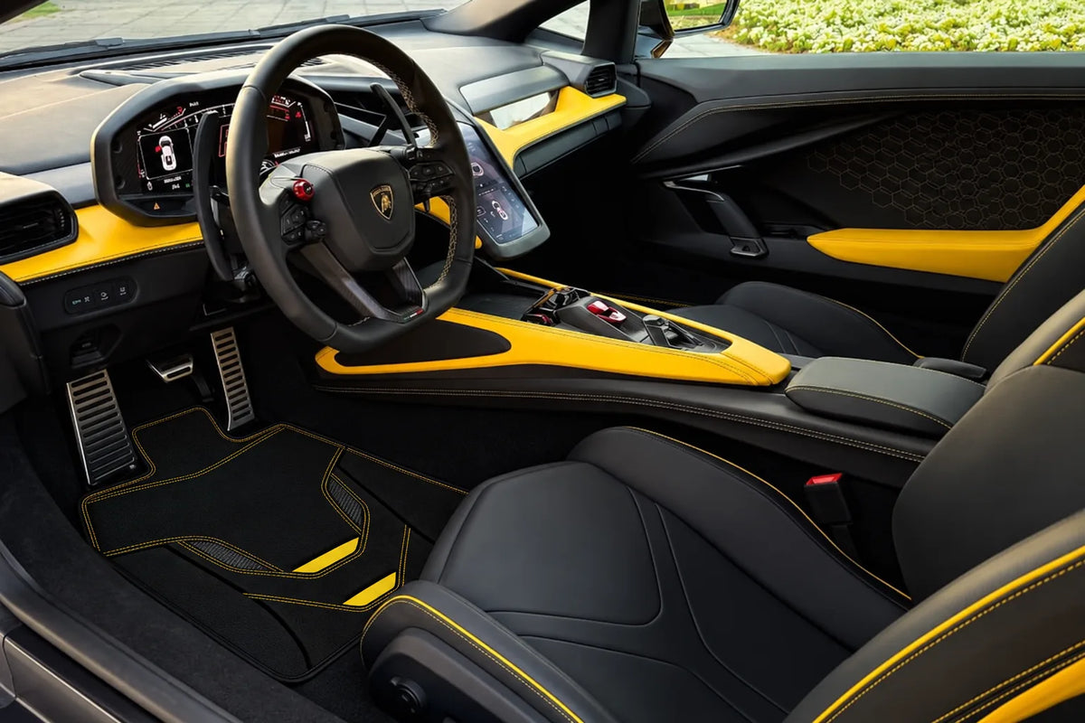 Customizable Leather Floor Mats with AW46 Pattern for Lamborghini Revuelto (2024-2027) inside the vehicle