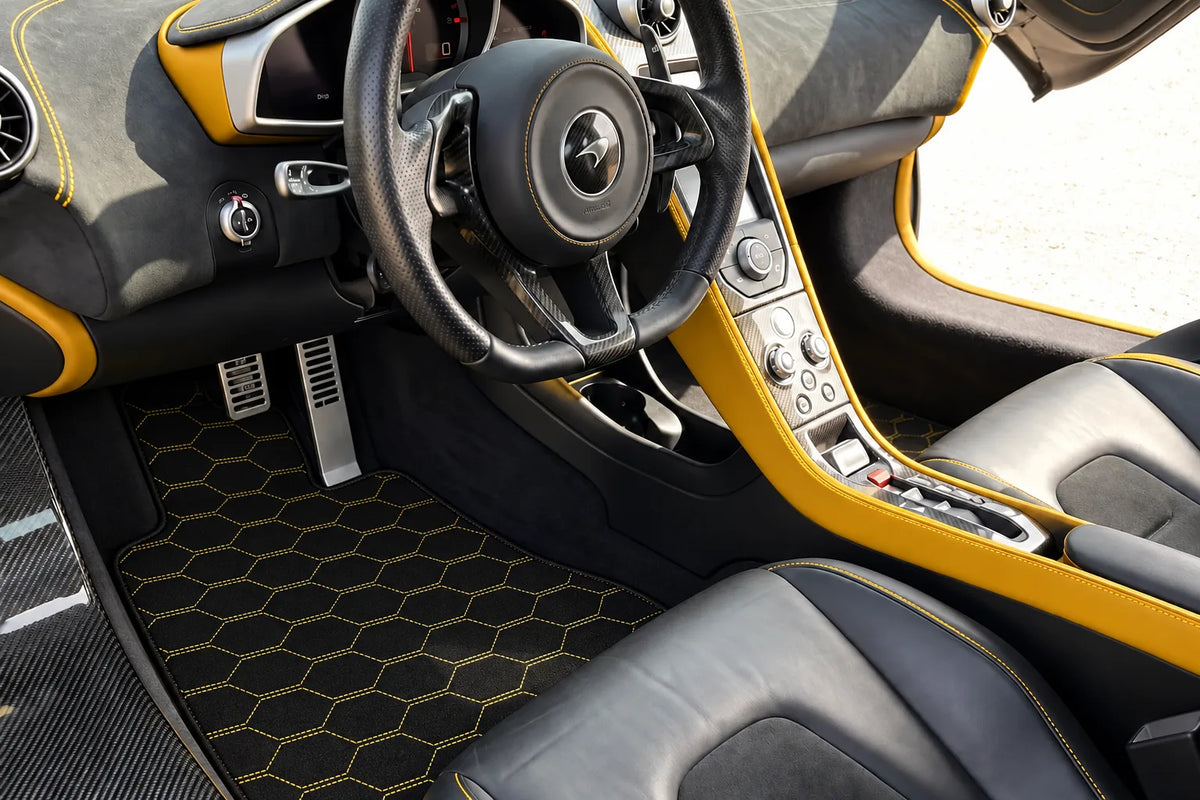 Customizable Leather Floor Mats with Divario Pattern for McLaren 650S (2015-2018) inside the vehicle
