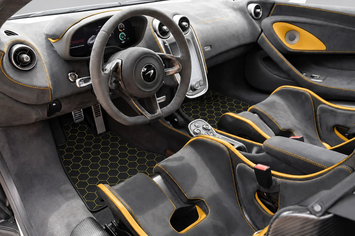 Customizable Leather Floor Mats with Hex Pattern for McLaren 600LT (2018-2020) inside the vehicle