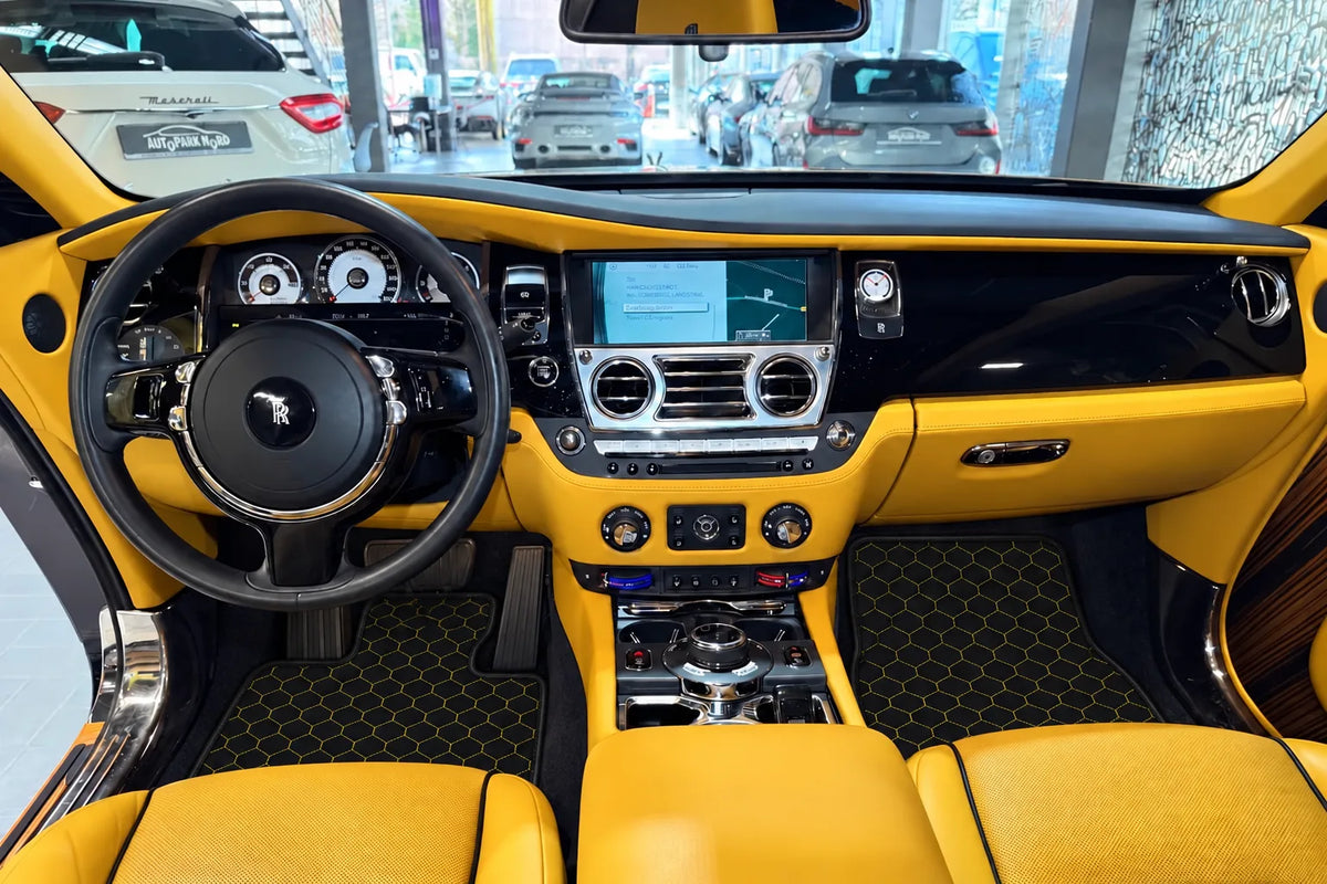 Customizable Leather Floor Mats with Hex Pattern for Rolls Royce Wraith (2013–2023) inside the vehicle