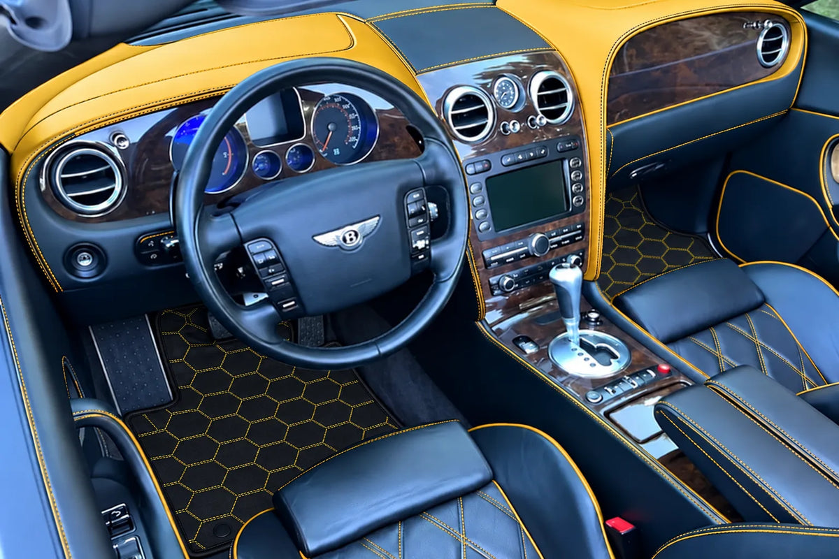 Customizable Leather Floor Mats with Hexagon Hex Pattern for Bentley Continental GTC (2006–2011) inside the vehicle