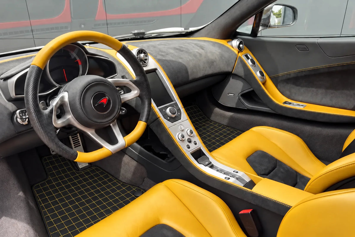Customizable Leather Floor Mats with Square Pattern for McLaren MP4-12C (2011–2014) inside the vehicle