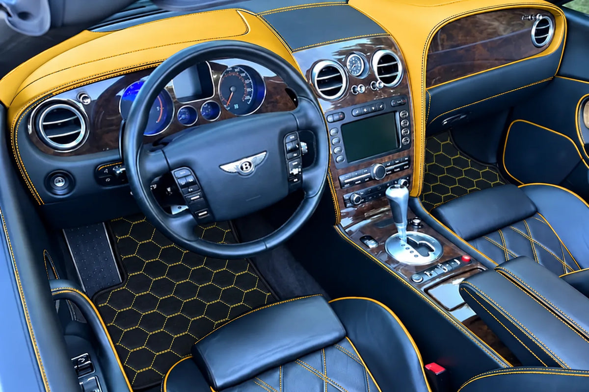 Customizable Leather Floor Mats with Symmetrical Hex Pattern for Bentley Continental GTC (2006–2011) inside the vehicle