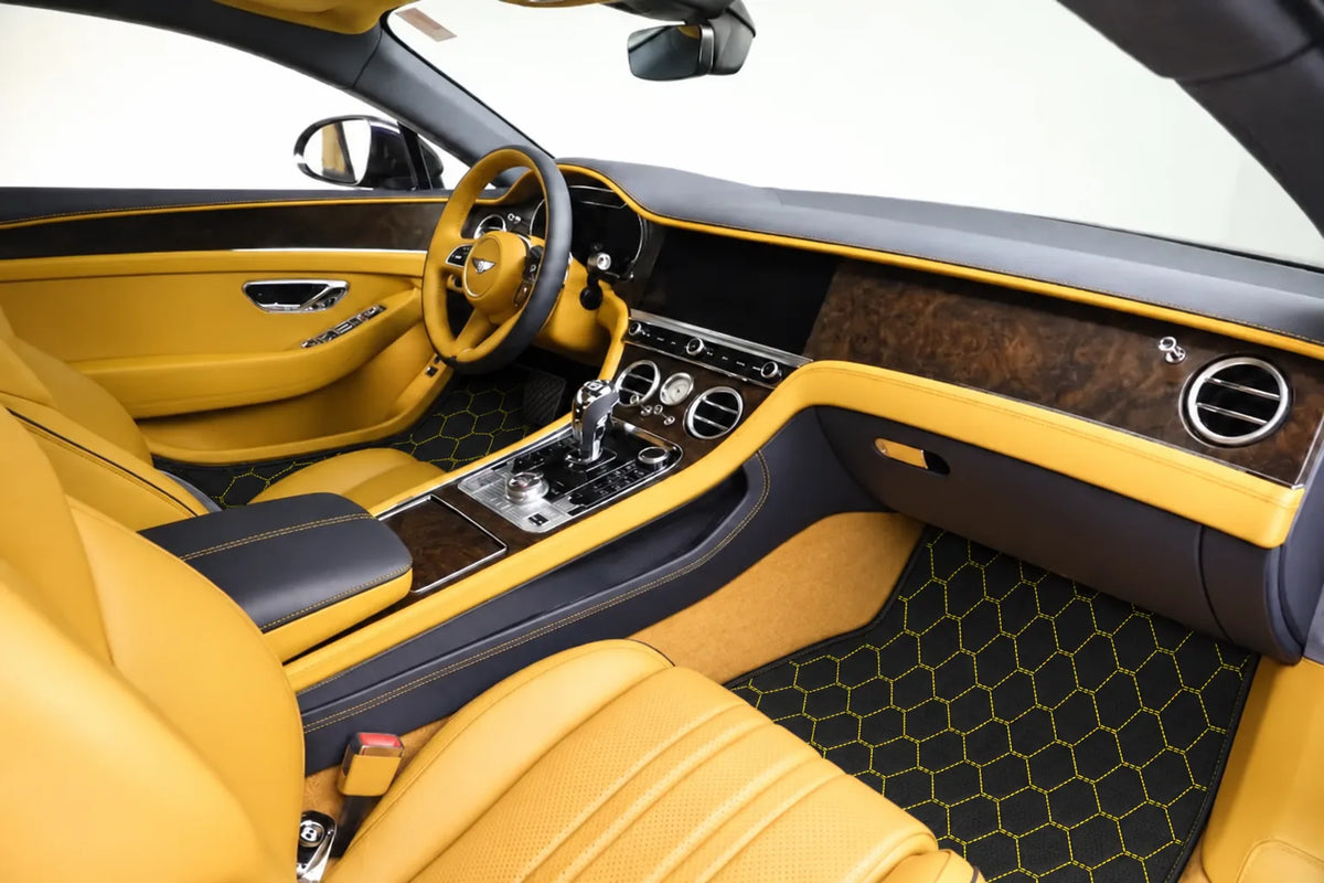 Customizable Leather Floor Mats with Vertical Hex Pattern for Bentley Continental GT (2018–2023) inside the vehicle