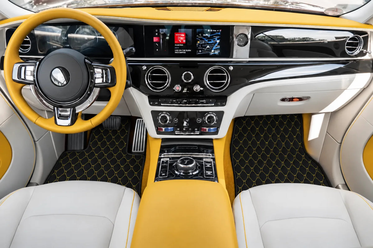 Customizable Leather Floor Mats with Vertical Hex Pattern for Rolls Royce Spectre (2023-2024) inside the vehicle