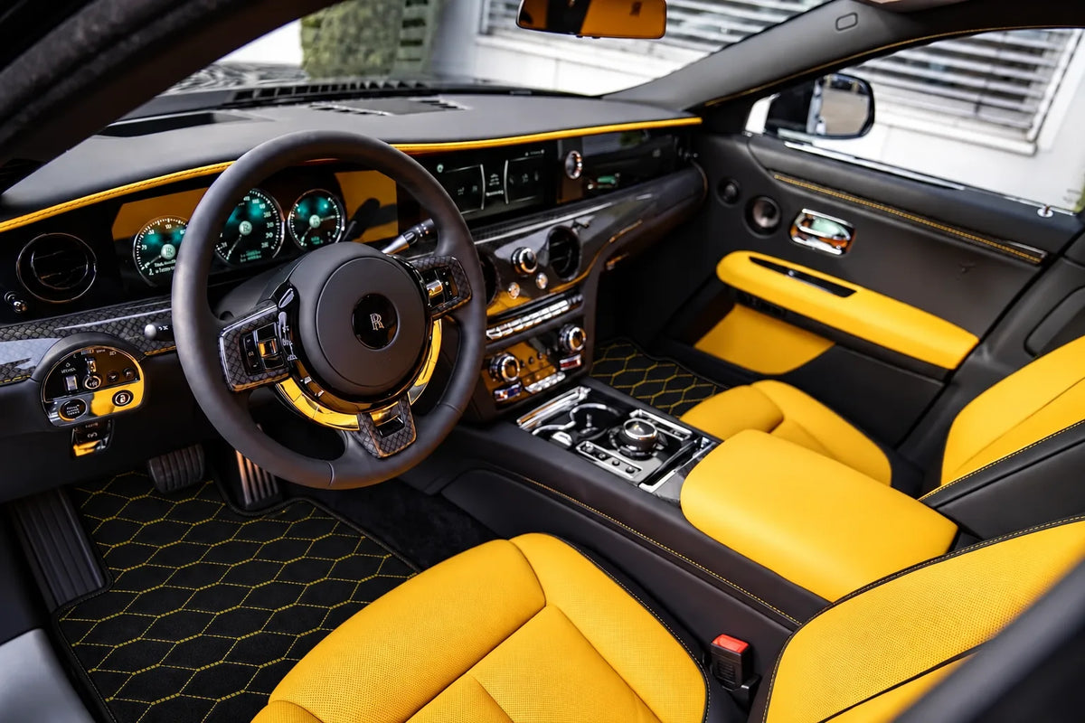 Customizable Leather Floor Mats with Viper Hex Pattern for Rolls Royce Ghost Series II (2021–2024) inside the vehicle