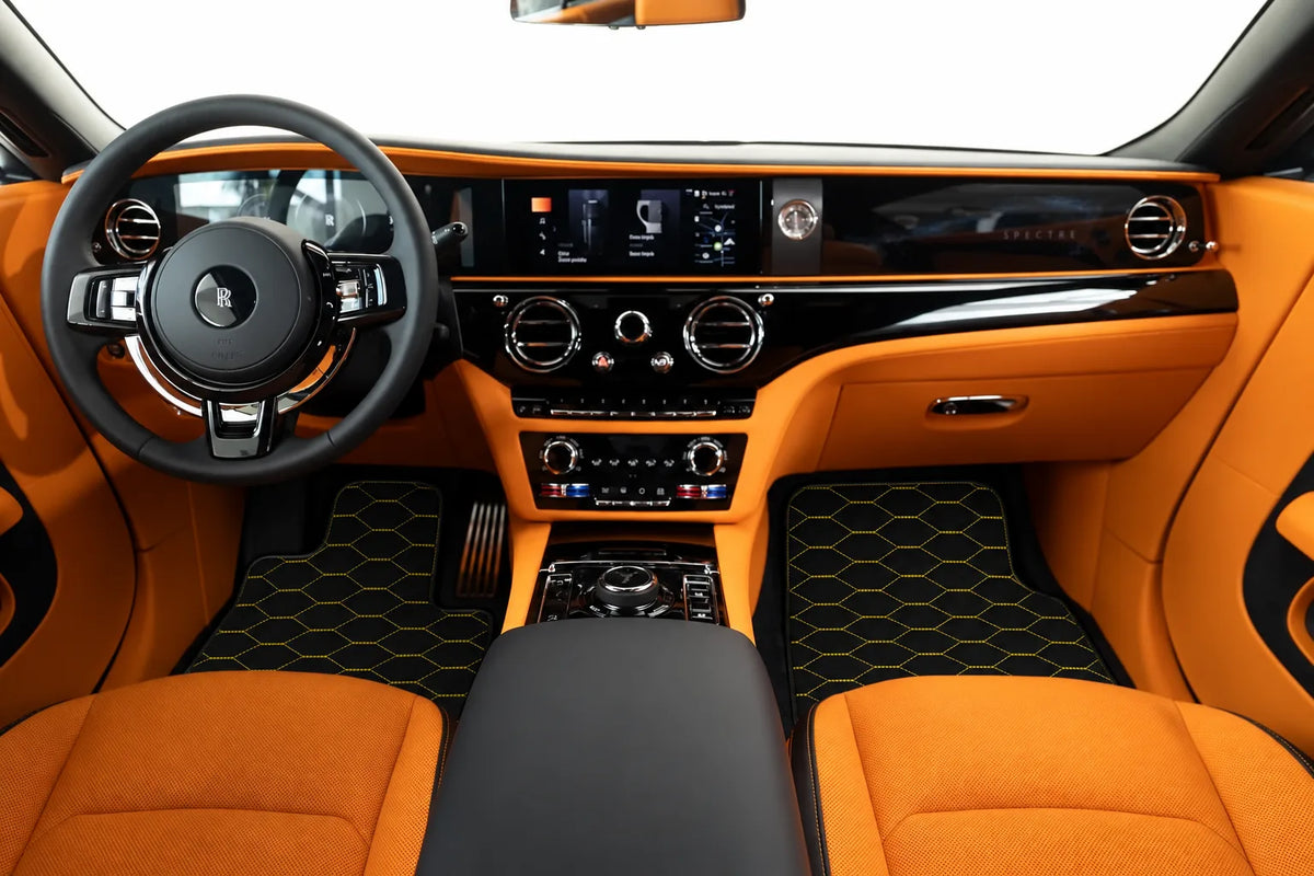 Customizable Leather Floor Mats with Viper Hex Pattern for Rolls Royce Spectre (2023-2024) inside the vehicle