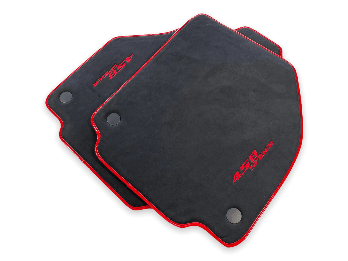 Floor Mats For Ferrari 458 Spider (2012-2015) Alcantara Leather Red Trim - AutoWin