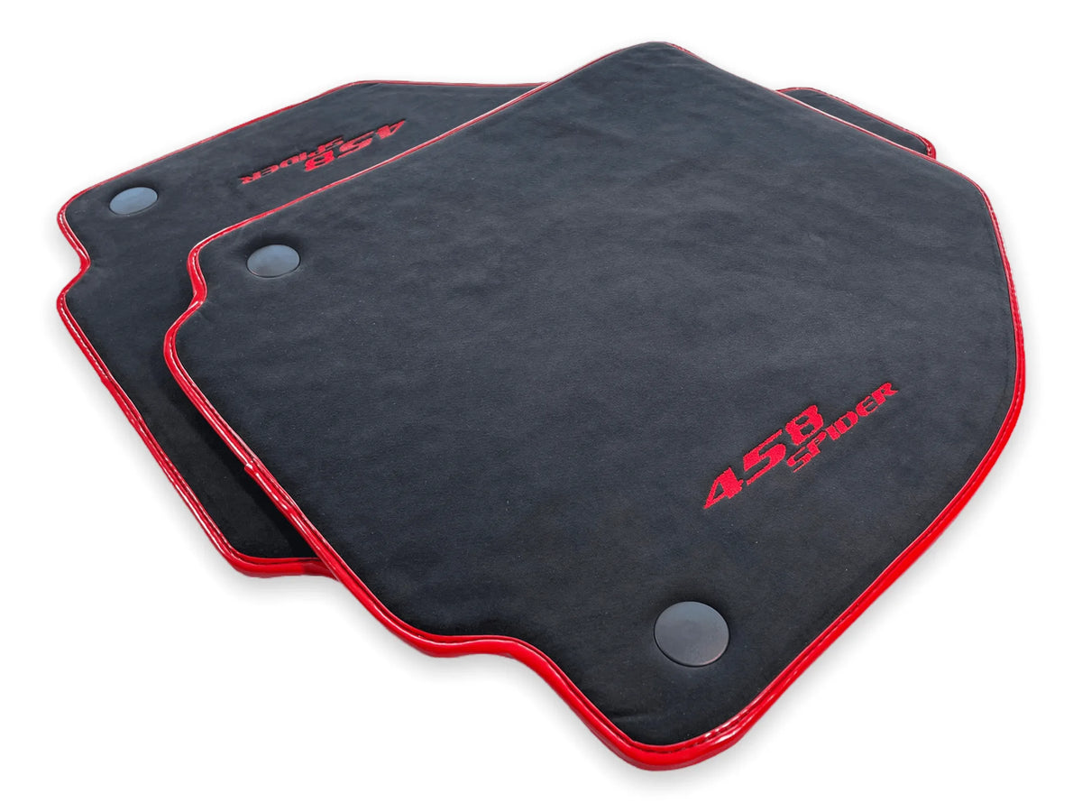 Floor Mats For Ferrari 458 Spider (2012-2015) Alcantara Leather Red Trim - AutoWin