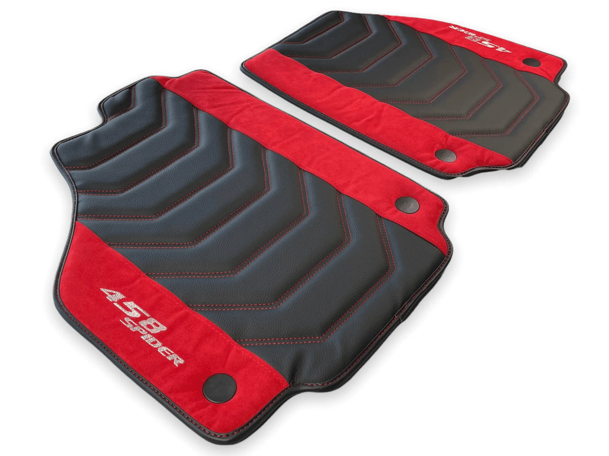 Floor Mats For Ferrari 458 Spider 2012-2015 Leather With Red Alcantara - AutoWin