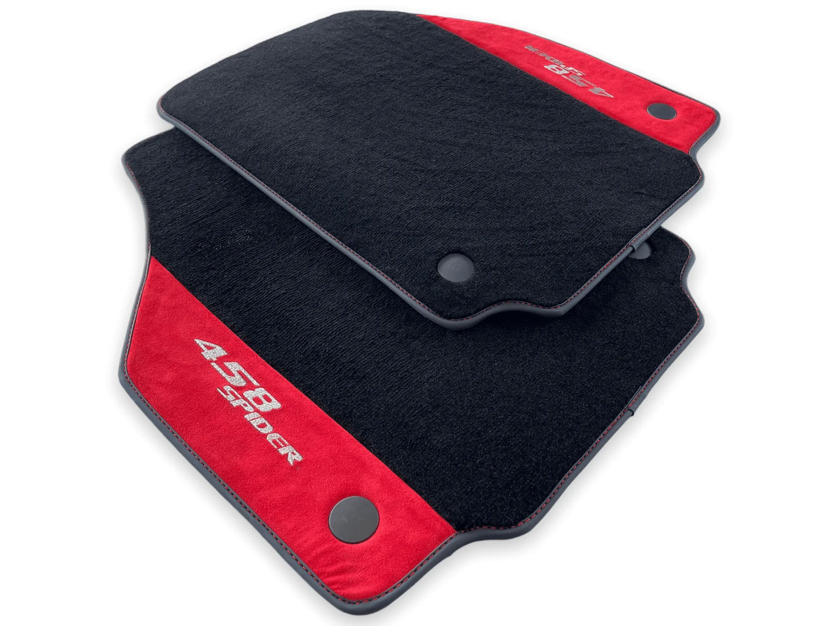 Floor Mats For Ferrari 458 Spider 2012-2015 Red Alcantara Leather - AutoWin