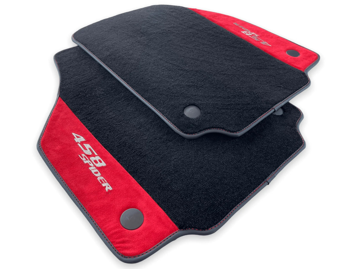 Floor Mats For Ferrari 458 Spider 2012-2015 Red Alcantara Leather - AutoWin