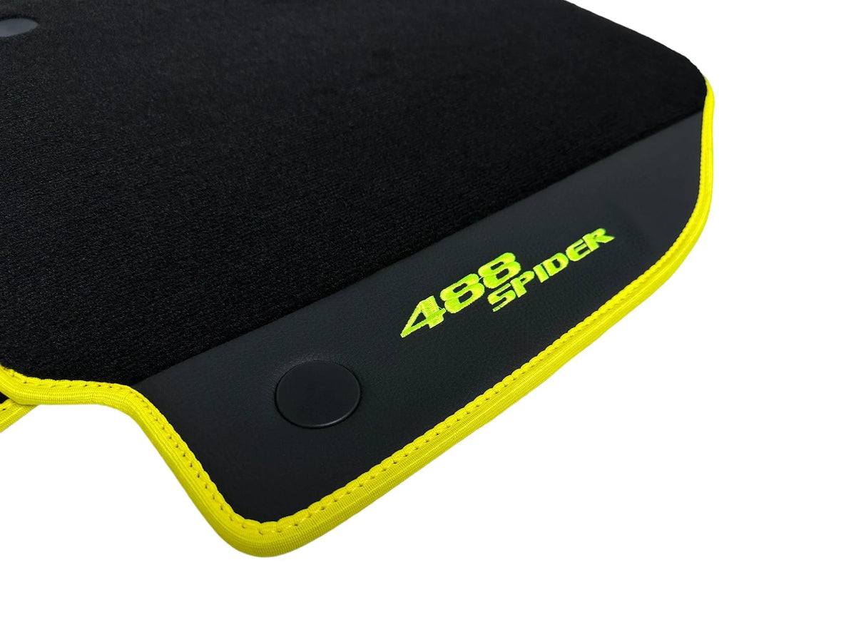 Floor Mats For Ferrari 488 Spider 2015-2022 Leather and Yellow Trim - AutoWin