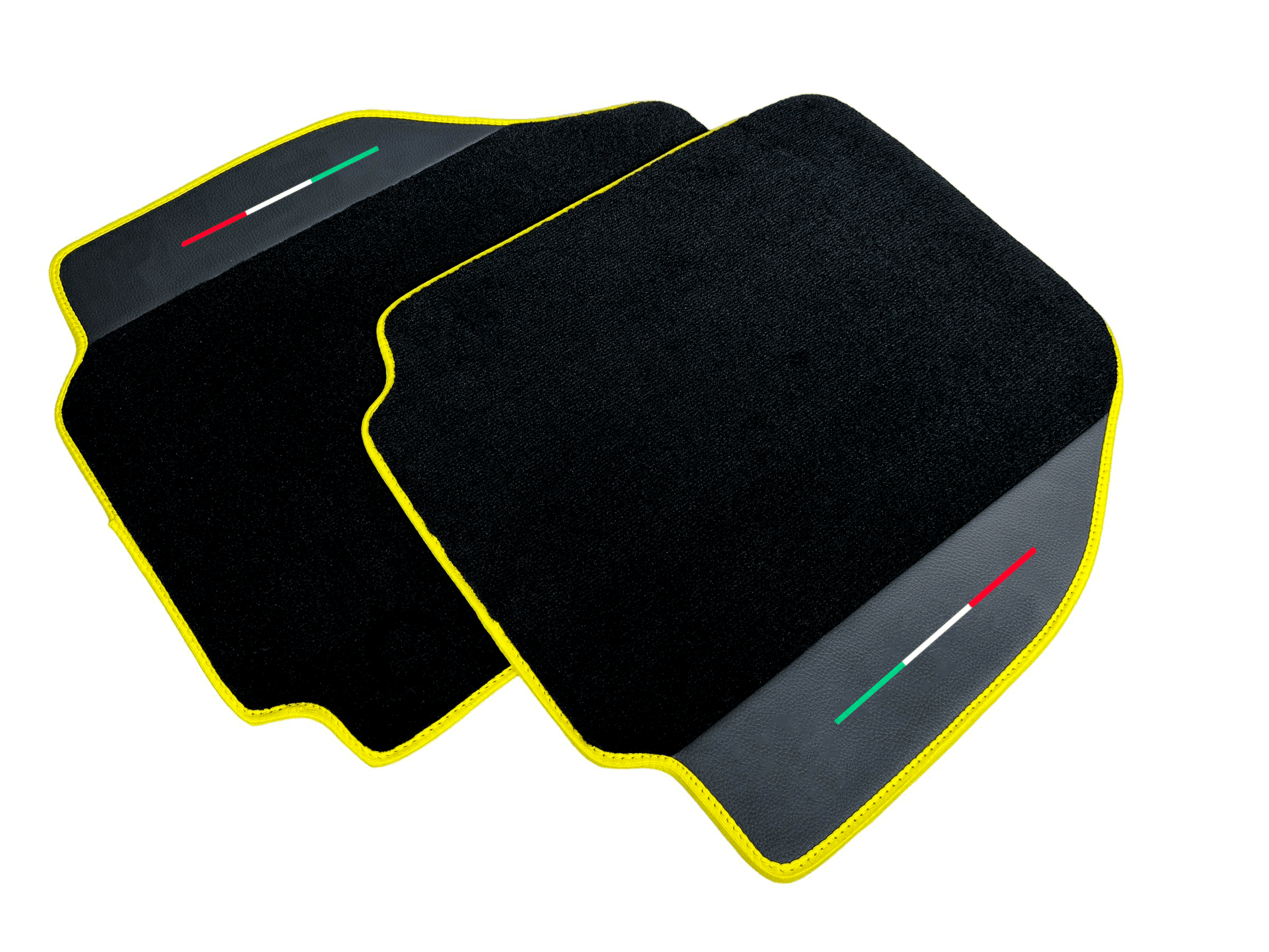 Floor Mats For Ferrari 488 Pista Spider (2019-2021) Leather and Yellow Trim - Italian Flag