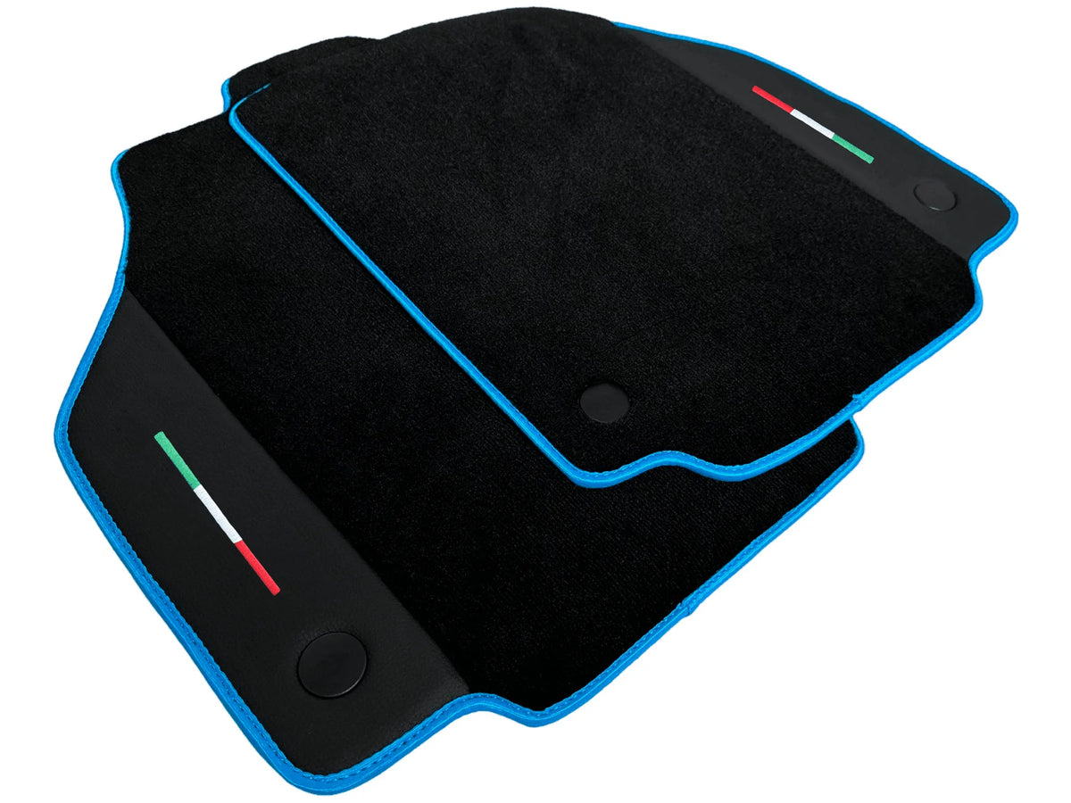Floor Mats For Ferrari 488 Spider (2016-2022) Alcantara Leather | Light Blue Trim