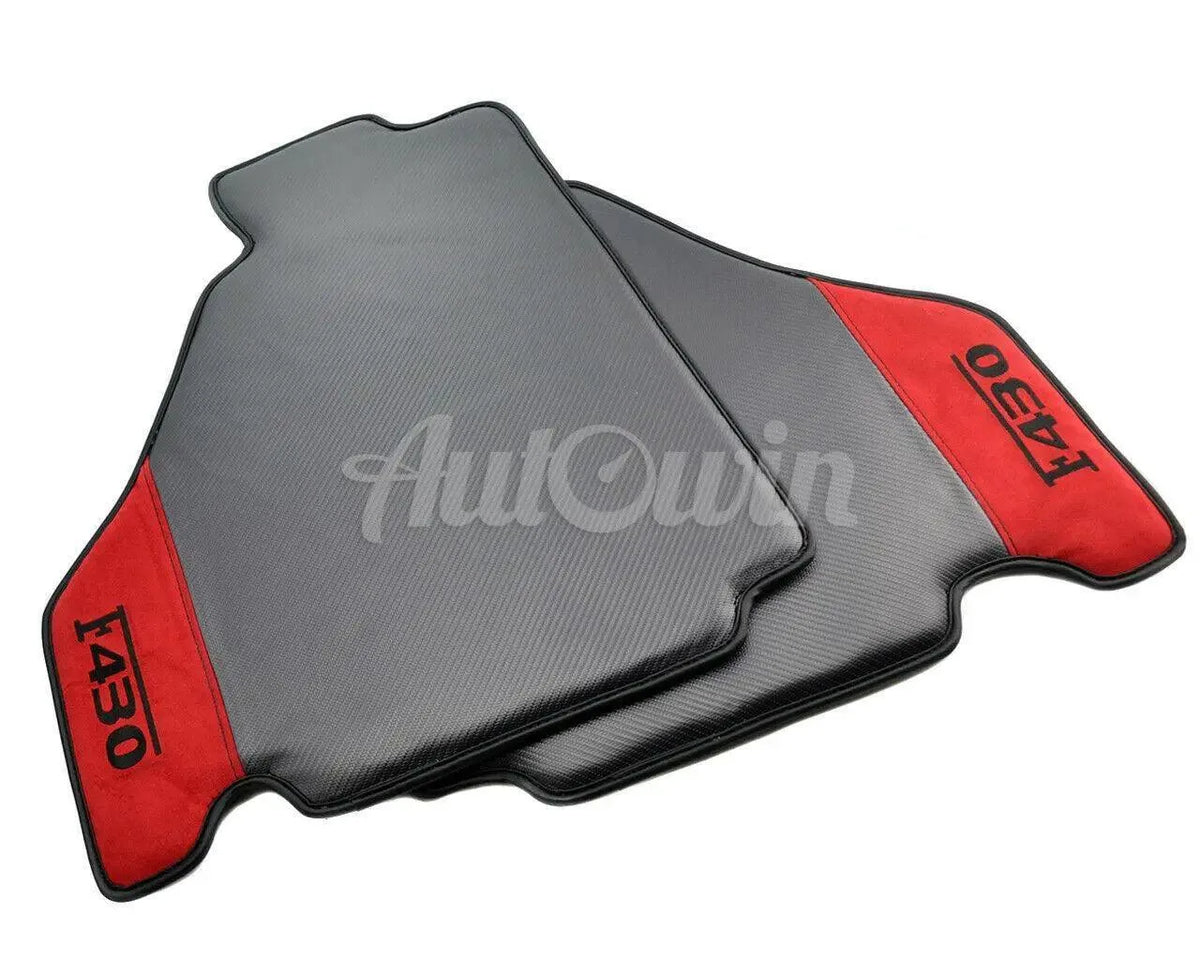 Floor Mats For Ferrari F430 2004-2009 Carbon & Alcantara Leather F430 Emblem - AutoWin