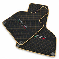 Floor Mats for Lamborghini Huracan Perfomante Alcantara Leather Gold Trim - AutoWin