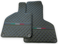 Custom Black Leather Floor Mats for Lamborghini Huracan Perfomante | Green Stitching