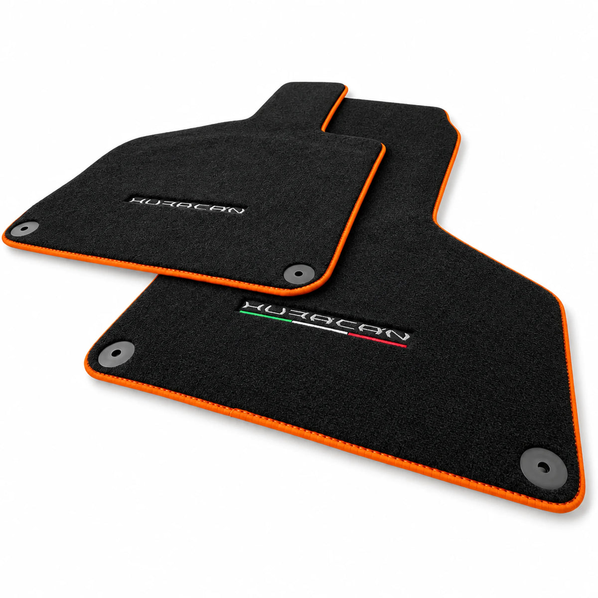 Floor Mats for Lamborghini Huracan With Italian Flag and Huracan Logo Orange Embroidery - AutoWin