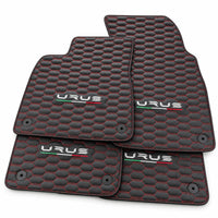 Floor Mats For Lamborghini Urus Leather Red Stitching - AutoWin